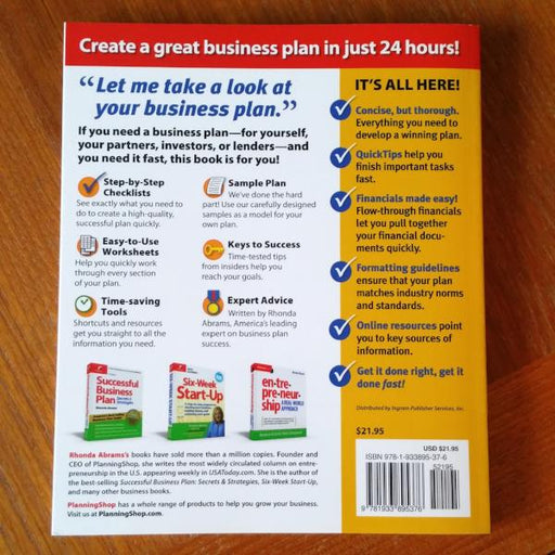 Business Plan In a Day - By Rhonda Abrams - Dailey Booksellers